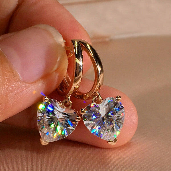 Women 925 Silver Plated,rose Gold Drop Earring Wedding Luxury Cubic Zircon Gift