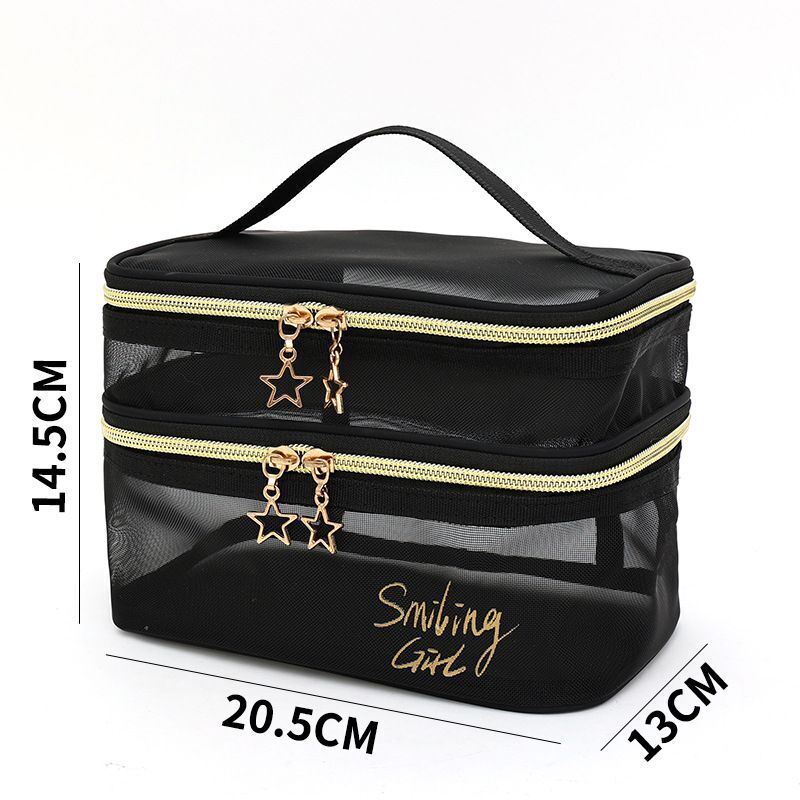 Double Layer Mesh Makeup Bag Cosmetic Organizer Transparent Travel Wash Case 1PC