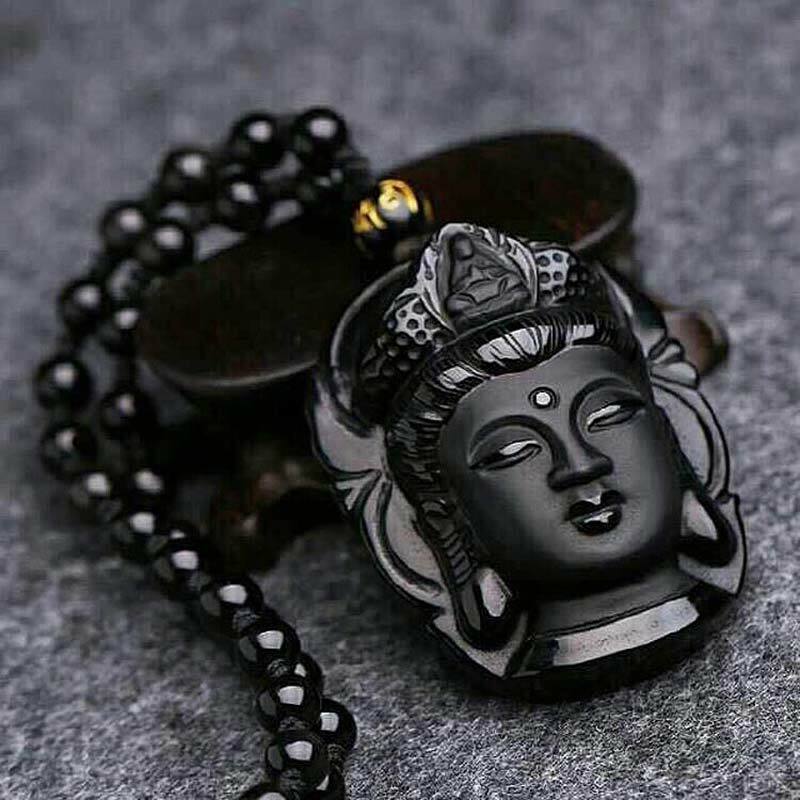 Necklaces Pendants Obsidian Buddha Head Women men Chain Pendant Amulet Jewelry