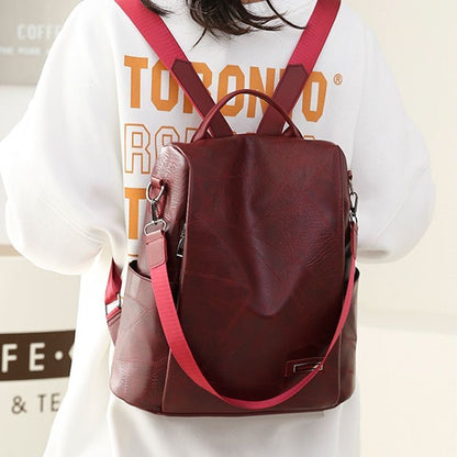 Leather Backpack Luxury Shoulder School Bag Anti Theft Backpack 31*13*31 CM Red