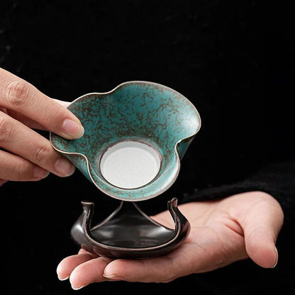 Ceramic Turquoise Glaze Tea Strainers Coarse Pottery Tea Leaf Spice Filter