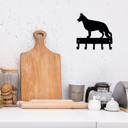 German Shepherd Key Rack Dog Leash Hanger - 9 inch/ 6 inch Wide Metal Wall Art