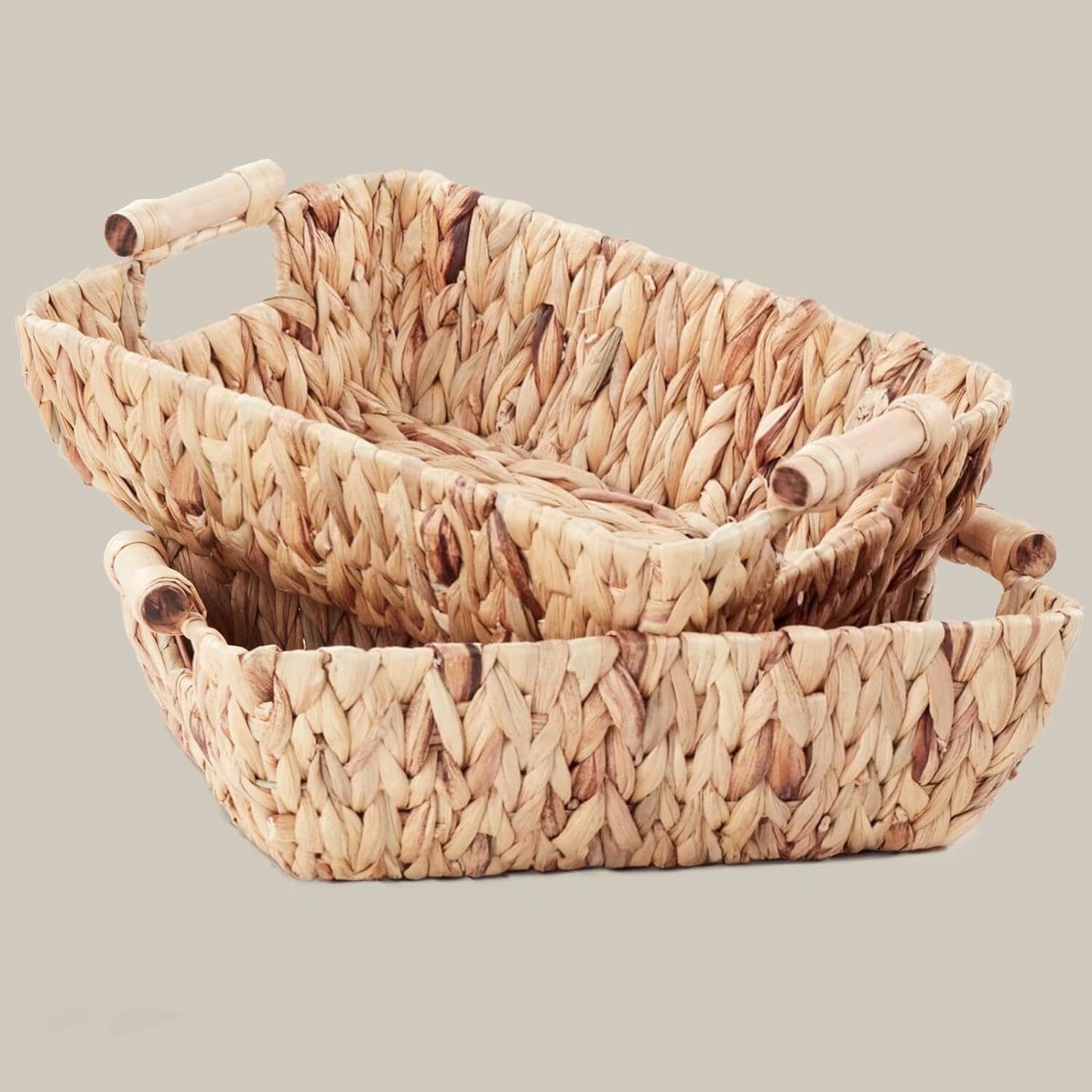 Hand-Woven Wicker Large Storage Baskets with Wooden Handles for Organizing 2-Pac