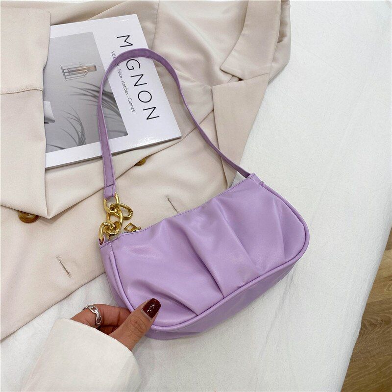Fashion Handbag Retro Solid Color Leather Shoulder Underarm Bag Casual Handbags