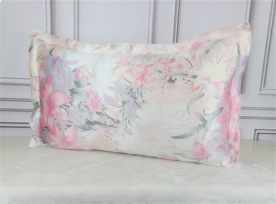 Mulberry Silk Pillowcase 25 Momme Floral Design Luxury Sleep Comfortable Smooth
