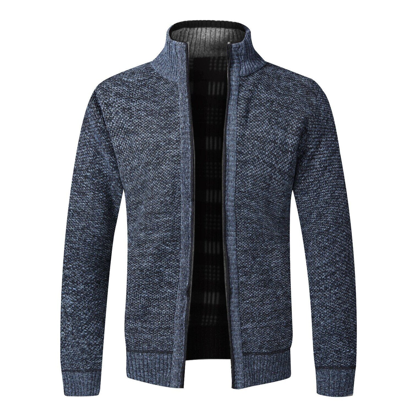 Men's Cardigan Sweater Fall Stand Collar Fleece Full Zip Male Clothing Coat