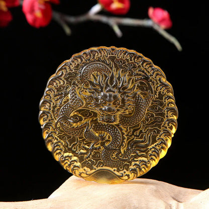 Natural Blue Crystal Hand Carved Chinese Zodiac Dragon Pendant Buddhist Necklace