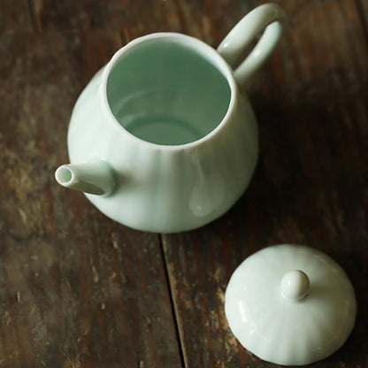 1pc 4.92" White Porcelain Celadon Ceramic Teapot Filter Simple Retro Teapot Gift