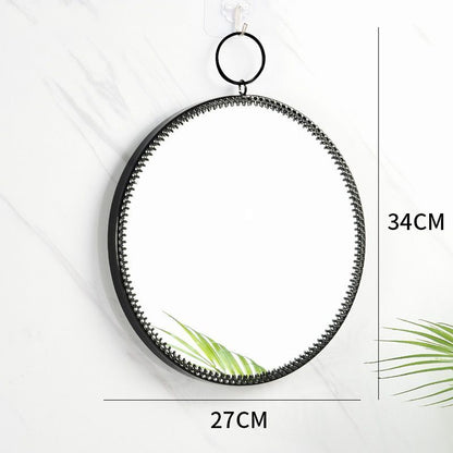 Wall Hanging Mirror Nordic Glass Metal Round Bedroom Bathroom Decoration 27x34cm
