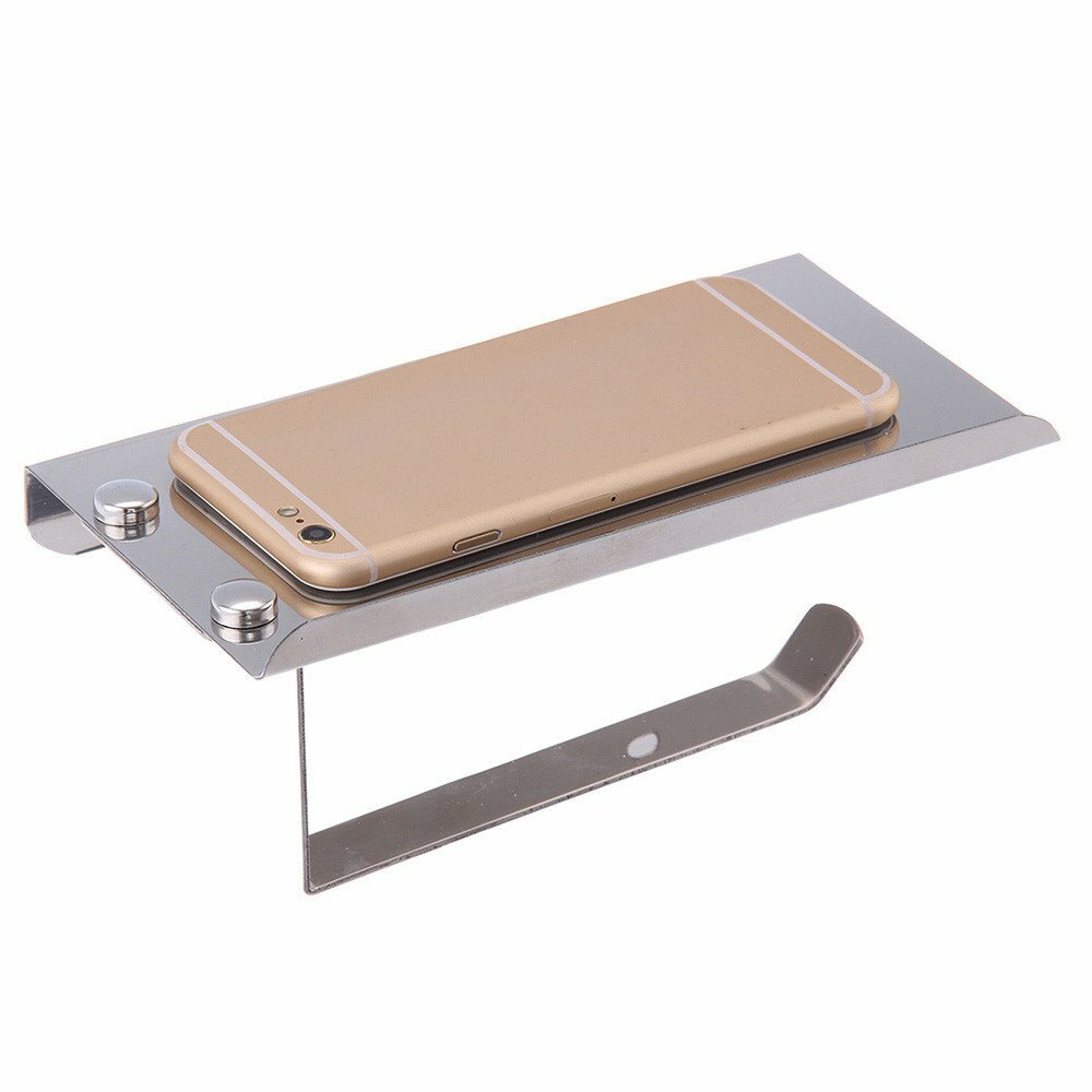 Wall Mountable Stainless Steel Toilet Paper Holder with Smartphone Shelf