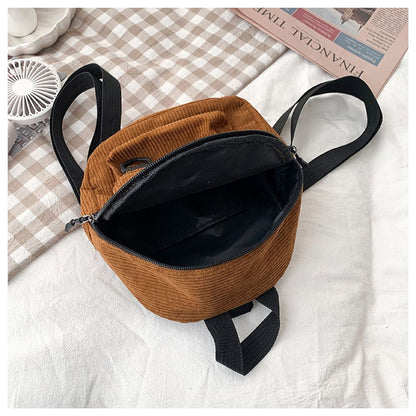 Backpack Solid Color Corduroy Small Backpack Student Bookbag Traveling 23*19*6CM