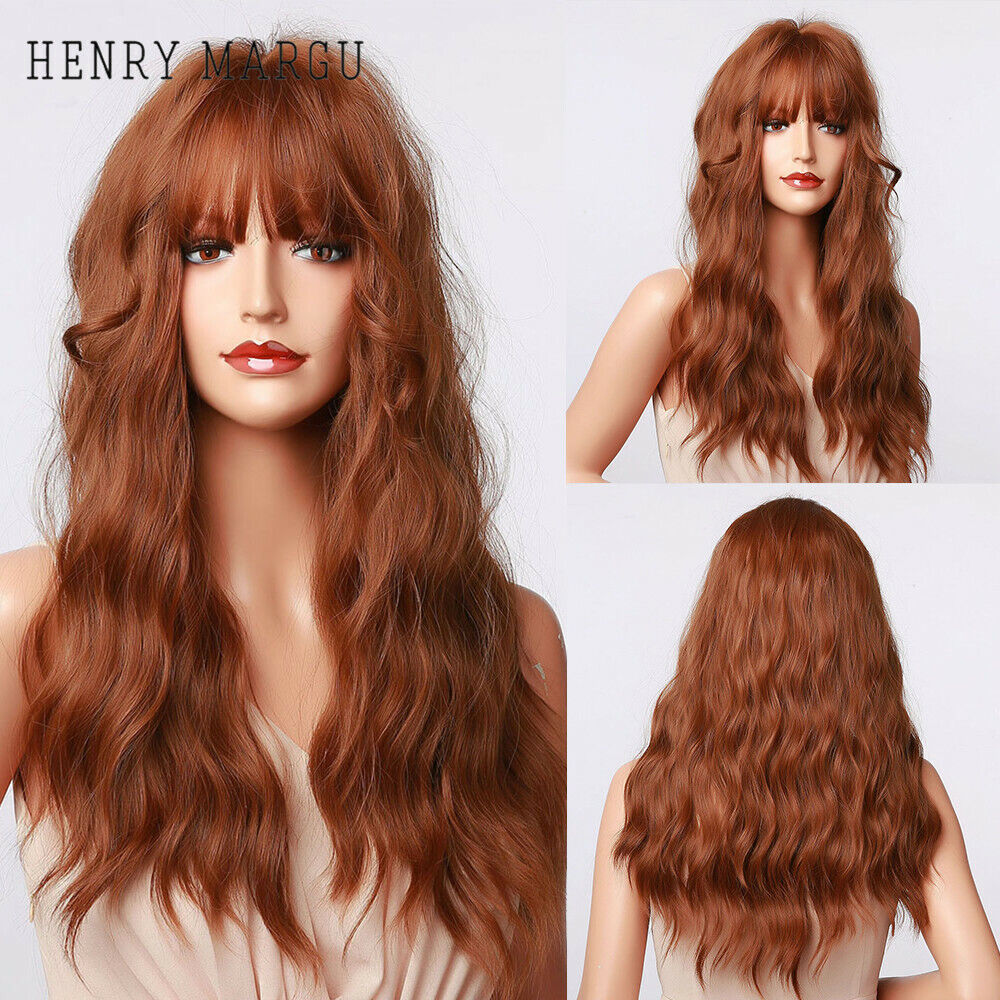 Long Wavy Wigs with Bangs Cosplay Party Synthetic Hair Wigs for Black Women