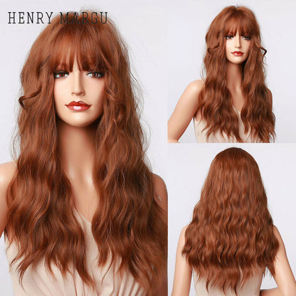 Long Wavy Wigs with Bangs Cosplay Party Synthetic Hair Wigs for Black Women