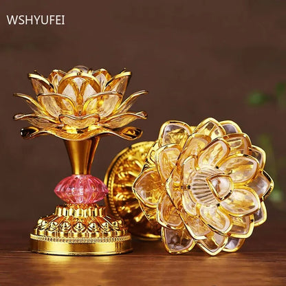 1pc 17.8cm Colorful LED Lotus Buddhist Lamp Built Buddhist Songs Buddhist