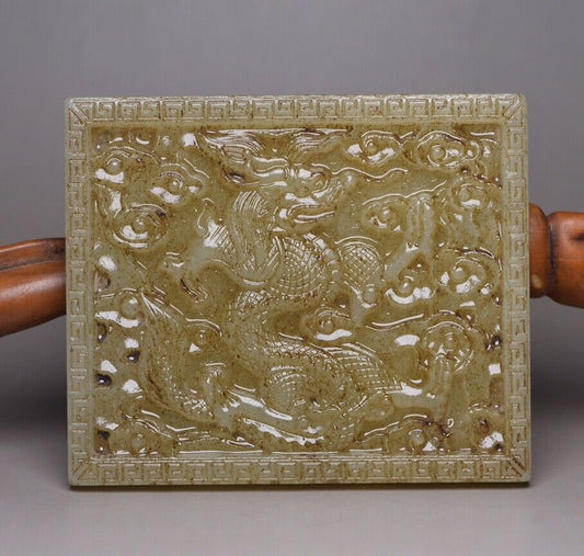 Chinese Natural Hotan Jade Carving Exquisite Dragon Statue Figurine Collectible
