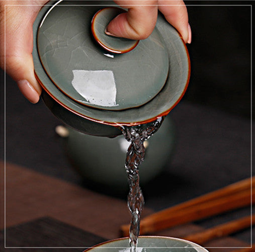 10pcs/lot Chinese Tea Set Thicker Glaze Porcelain Gaiwan Tureen Tea Pot Cups New