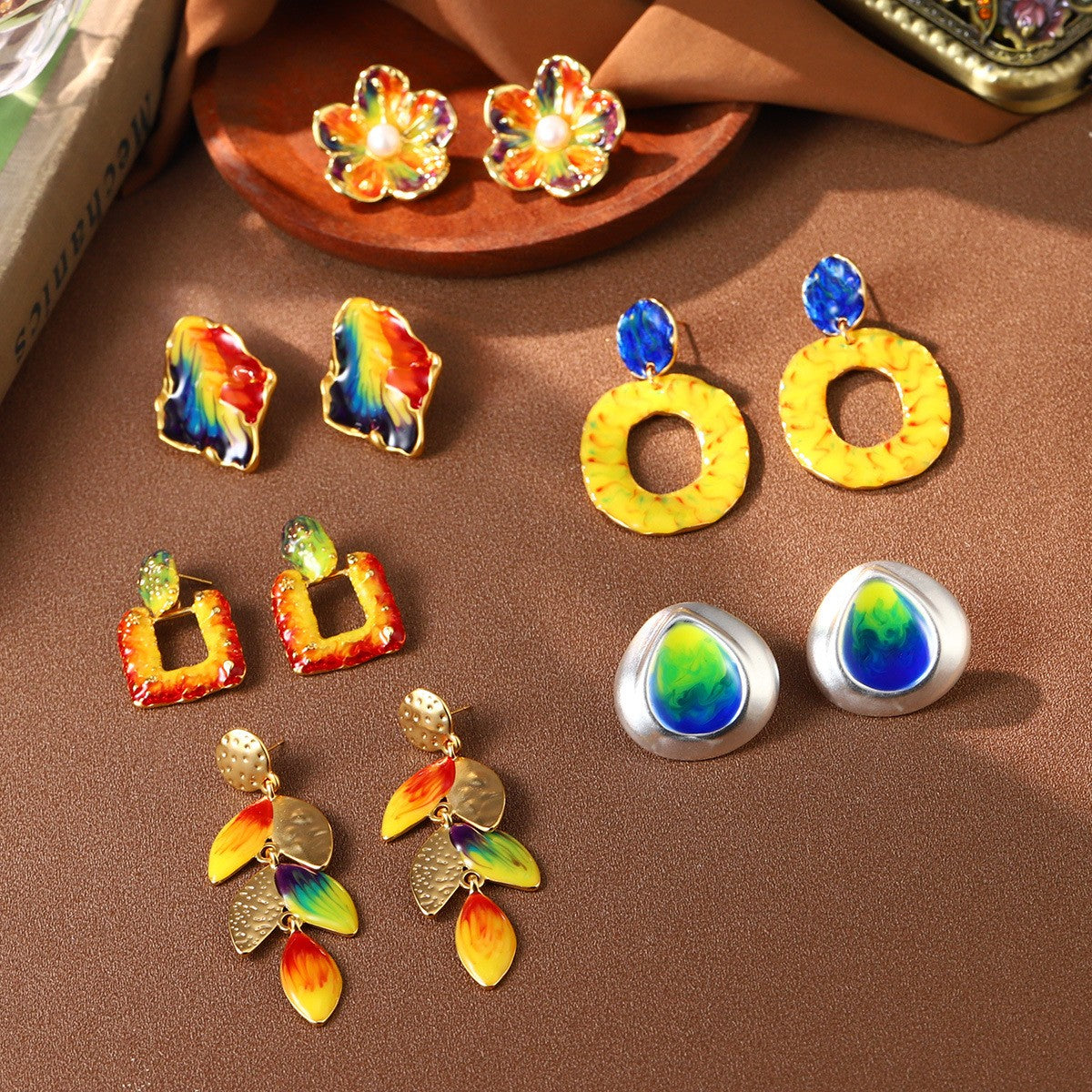 Enamel Colored Van Gogh Serie Oil Painting Personalized Design Classical Earring