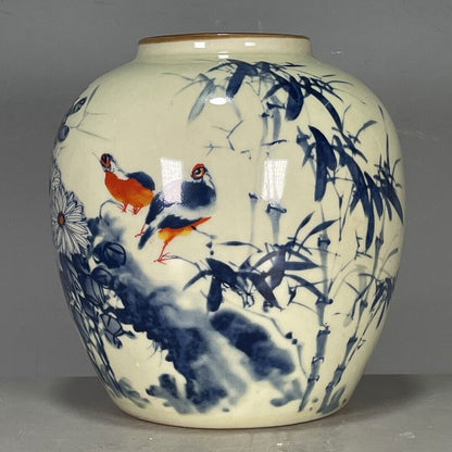6.18" Porcelain Qing Dynasty Guangxu Blue and White Flowers and Birds Vase