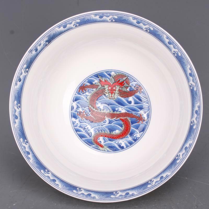 Chinese Family Rose Porcelain Qing Qianlong Blue Red Dragon Pattern Bowl 5“