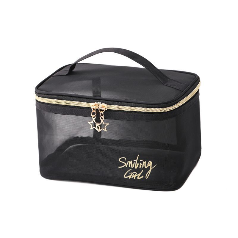 Mesh Cosmetic Bag Makeup Black Zipper Pouch Traveling Storage Toiletry Bags 1 PC