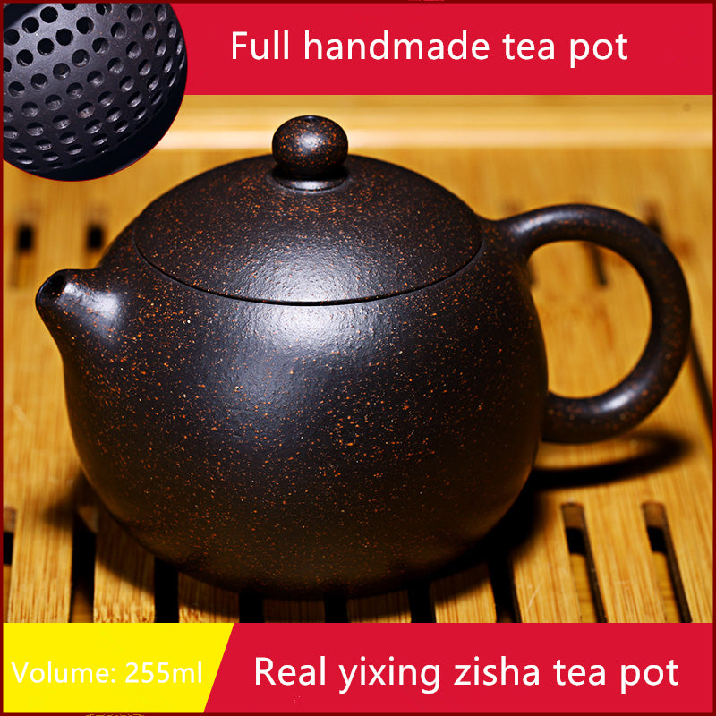 Authentic Yixing Zisha Teapot Marked Ball Shaped Infuser Holes Black Galaxy Clay