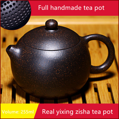 Authentic Yixing Zisha Teapot Marked Ball Shaped Infuser Holes Black Galaxy Clay