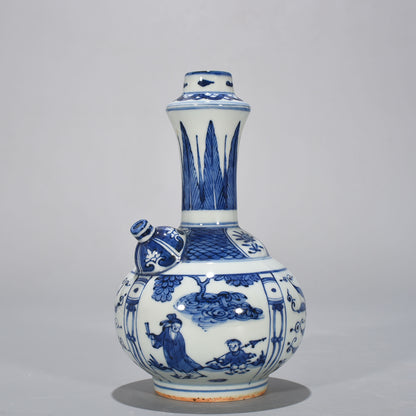 8.3" China Antique ming dynasty Porcelain wanli mark Blue white character Teapot
