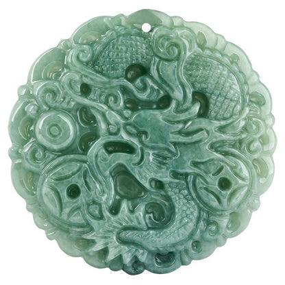 Real Grade A Natural Green Jade Jadeite Dragon Lucky Pendant Beads Necklace