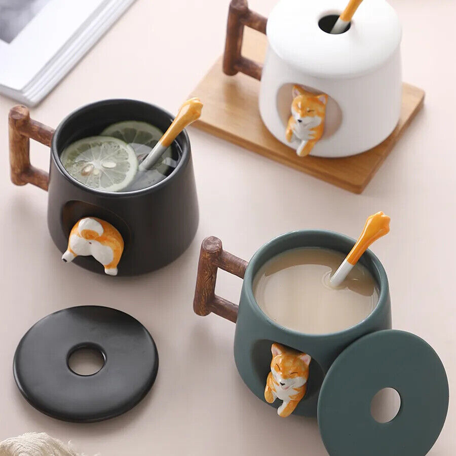 Ceramic Coffee Mug Lid Spoon Girls Gift Milk Tea Creative Breakfast Cups