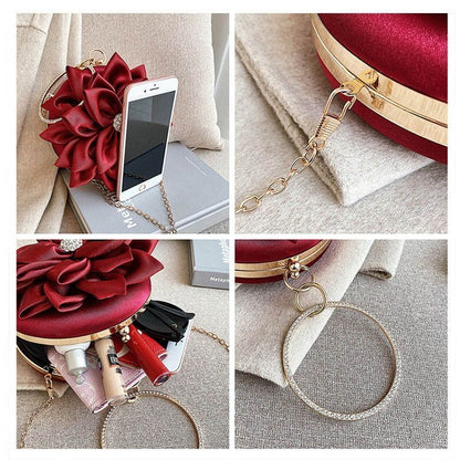 Red Flower Clutch Purse Evening Bag Diamond Wedding Silk Handbag 15*15*5 CM 1 PC