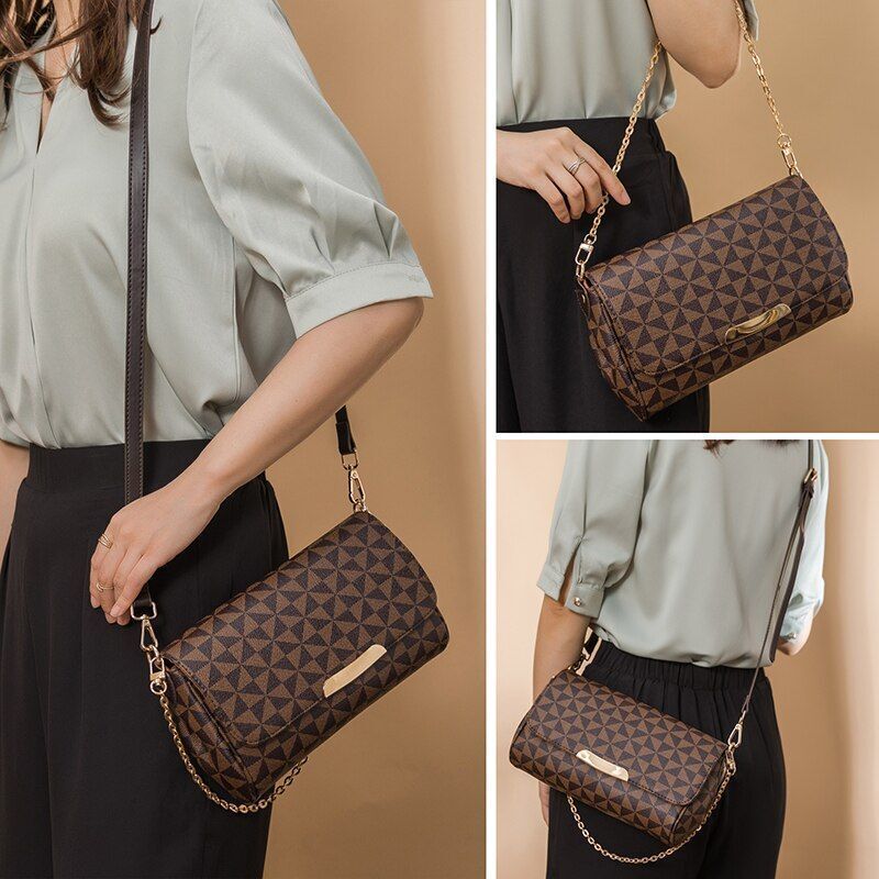 Women Crossbody Handbag Leather Tote Messenger Clutch Zipper Chains Shoulder Bag