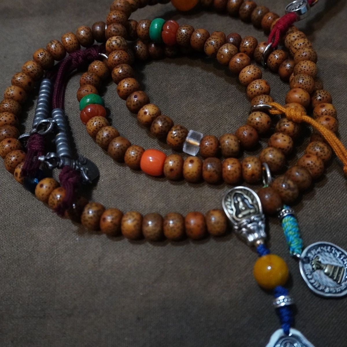 Star Moon Bodhi Seed Mala Bracelet 7x9mm Tibetan 4-Wrap Prayer Beads