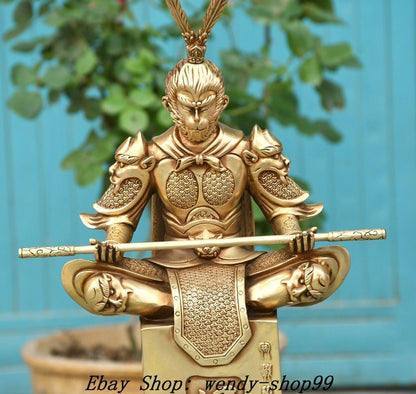 11.8" China Bronze Handsome Monkey King Sun Wukong Warring Winning Buddha Statue
