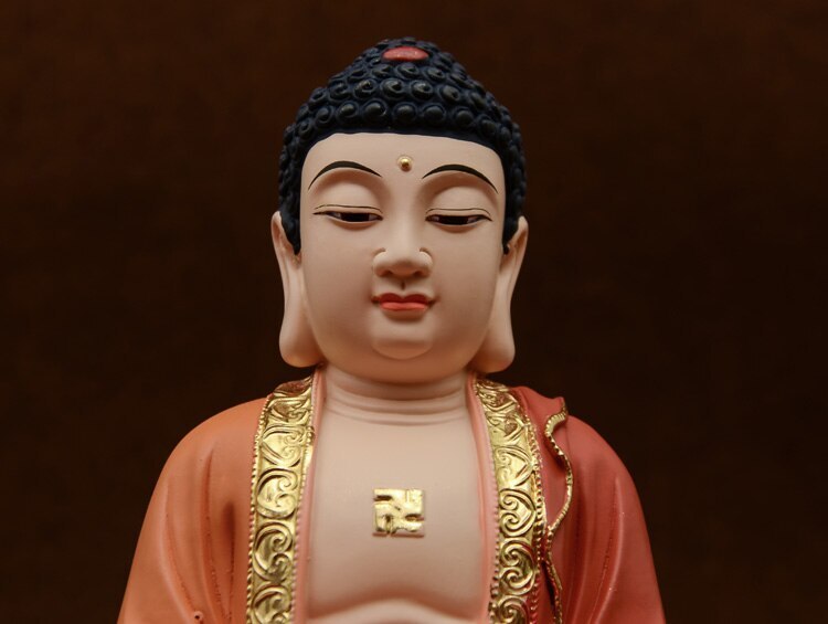 8.6" Resin Color Painting Statue Amitabha Three Saints West Buddha Statue