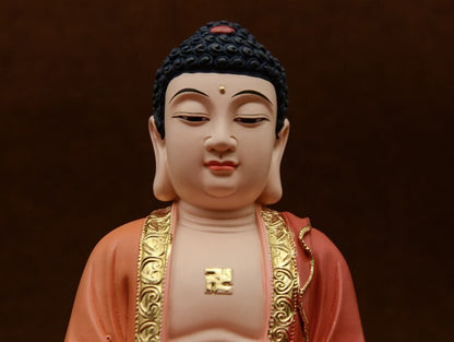 8.6" Resin Color Painting Statue Amitabha Three Saints West Buddha Statue