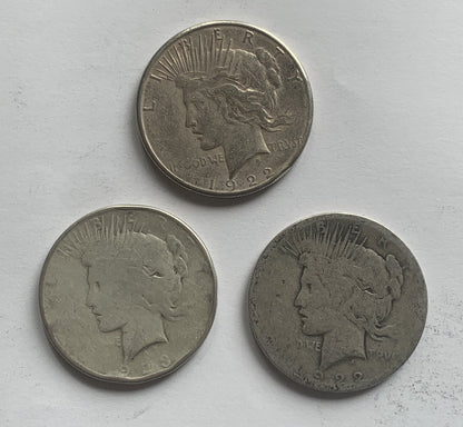 1923S 1922S 1922S USA Peace Silver Dollar 3 Coins Lot Old Constitution Money和平银元