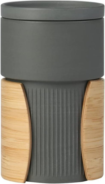 Ceramic Coffee Mug Cup with Lid and Insulated Bamboo Handle for Home and Office