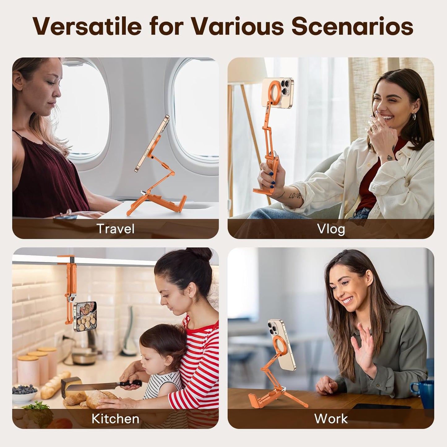 360°Rotating for Magsafe Tripod Mount, Adjustable Aluminum Magnetic Phone Tripod
