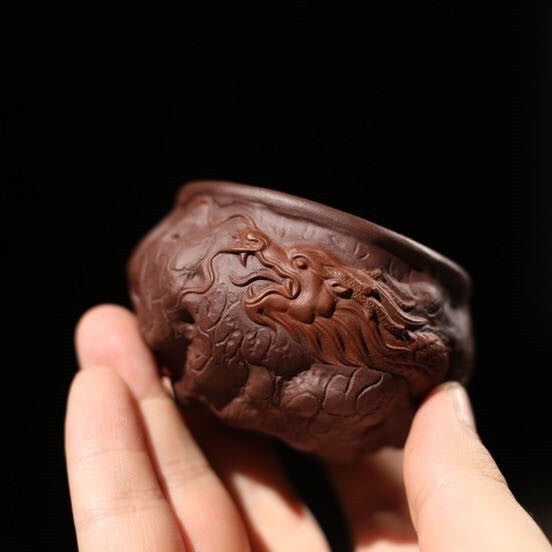 Full Handmade Tea Cup Dragon Carved Master Cup Real Yixing Zisha Kungfu Tea Cups