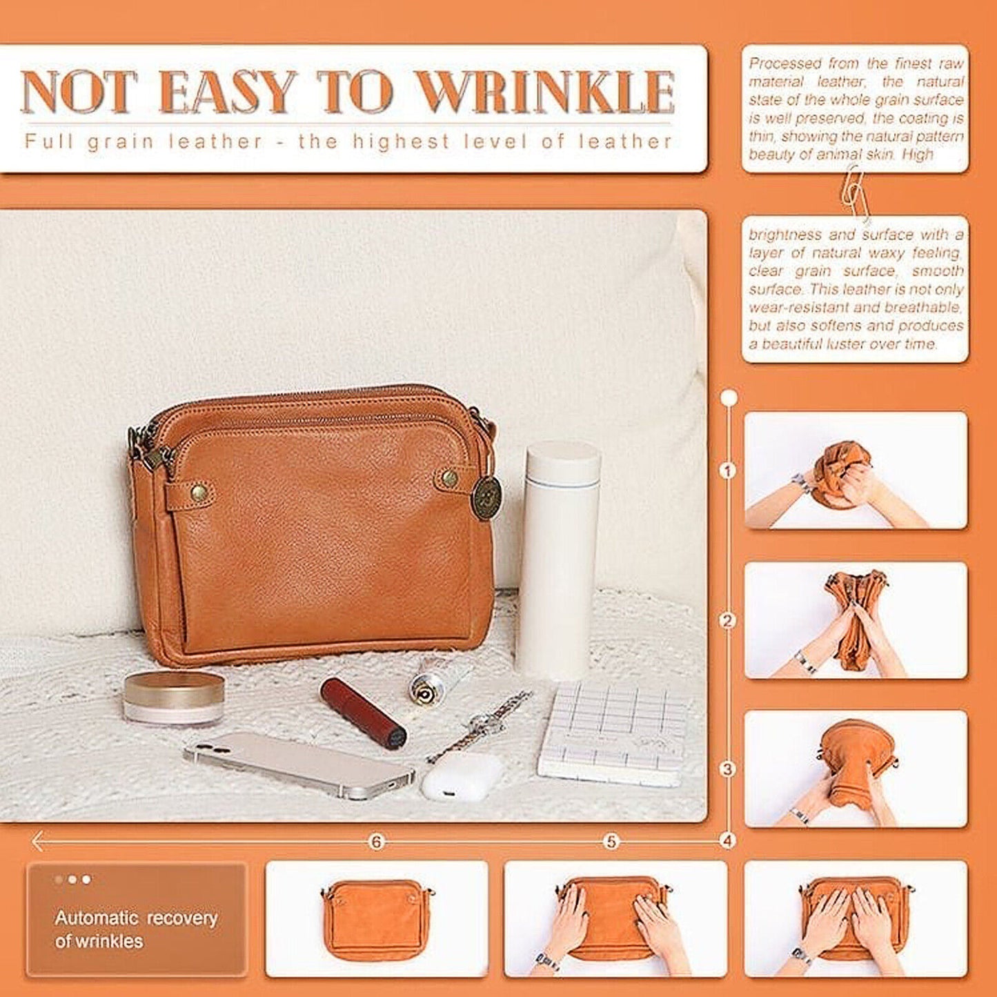 3-Layer Leather Crossbody Shoulder Clutch Bag High Quality Purse Luxury Handbag