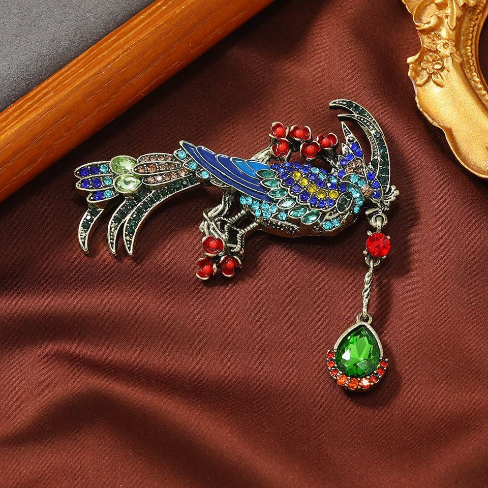 Vintage Double Leopard Brooch Set 2Pcs Crystal Tassel Suit Lapel Pin