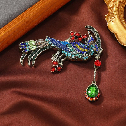 Vintage Double Leopard Brooch Set 2Pcs Crystal Tassel Suit Lapel Pin