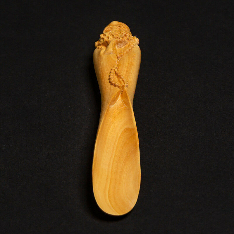 16 CM Long Carved Boxwood Carving Tea Scoop Spoon: Damo