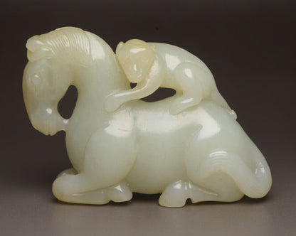 Top Chinese Natural Hetian Jade Carving Horse Monkey Statue Exquisite Figurines