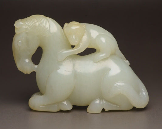 Top Chinese Natural Hetian Jade Carving Horse Monkey Statue Exquisite Figurines