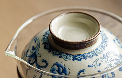 Portable Tea Set Travelling Bag Blue-and-white Porcelain Tea Cup Glass Pot Lid