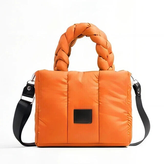 Quilted Tote Bags Women Down Handbags Woven Handle Shoulder Bag Winter Bag