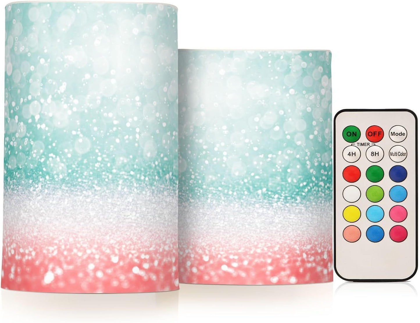 Flameless Candles Teal Green Glitter Coral Pink Battery Operated Multi-12