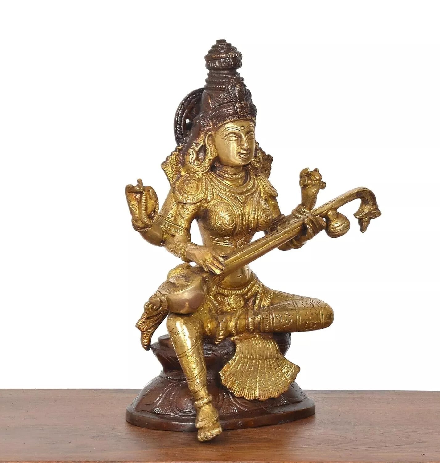 Brass Hindu Goddess of Knowledge Saraswati Idol Statue Figurine Sculpture