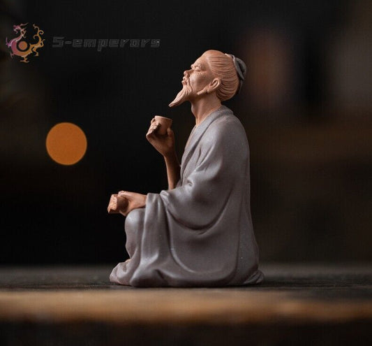 Chinese Zi Sha Clay Lu Yu Statue Tea-tasting Figure Tea Saint Drinking Decor